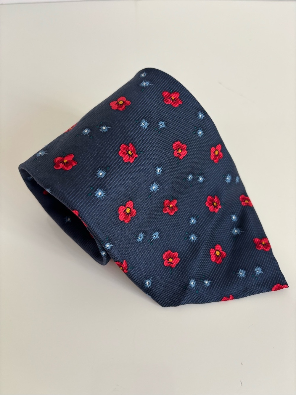Vintage GAP Navy Silk Tie with Red Floral Motif